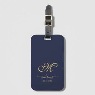 Navy Blue Gouden Gepersonaliseerde Handtekening Ba Bagagelabel