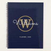 Navy Blue Gouden Monogram Naam 2023 Planner (Voorkant)