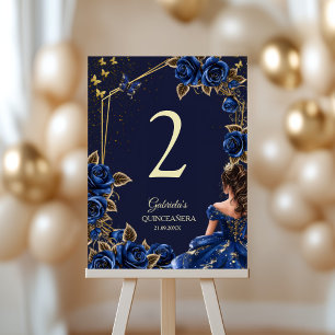 Navy Blue Gouden Tiara Rozen Quinceañera Kaart