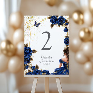 Navy Blue Gouden Tiara Rozen Quinceañera  Kaart