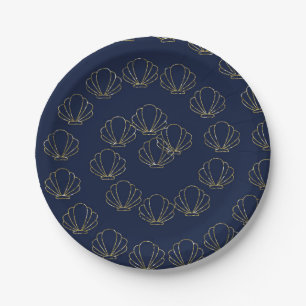 Navy Blue & Gouden Zee Schelp Zeemeermin Bruidsdou Papieren Bordje