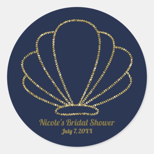 Navy Blue & Gouden Zee Schelp Zeemeermin Bruidsfee Ronde Sticker (Voorkant)