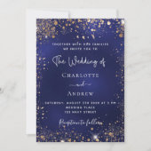 Navy blue goudglitter luxueuze bruiloft kaart (Voorkant)