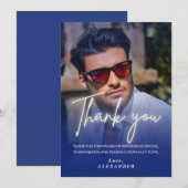 Navy blue Gradient Photo Birthday Thank you card Kaart (Voorkant / Achterkant)