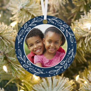 Navy Blue Grandparent Personalized Holiday Foto Metalen Ornament