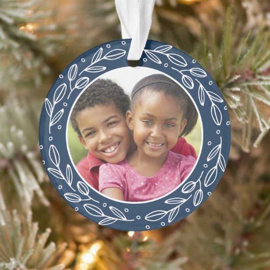 Navy Blue Grandparent Personalized Holiday Foto Ornament (Boom)