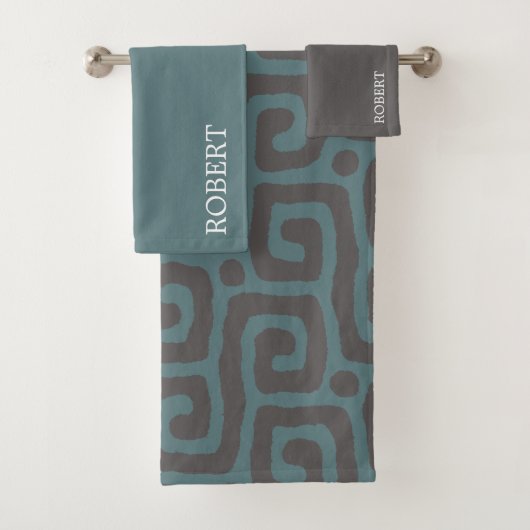 Navy blue &Gray Abstract monogram Name Bad Handdoek (Insitu)