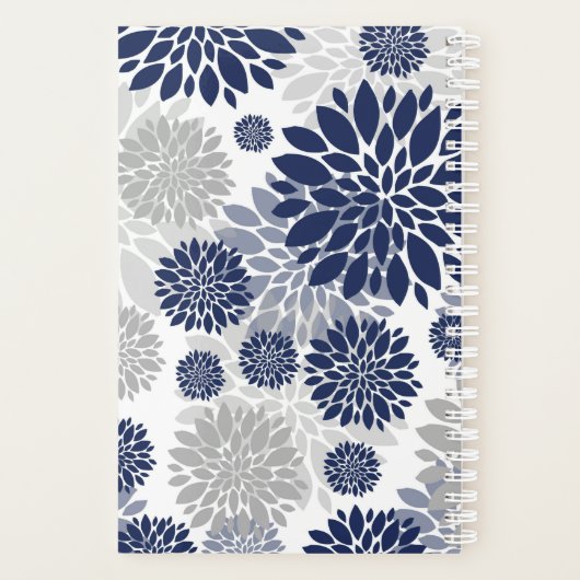 Navy Blue Gray Floral Monogram Planner (Achterkant)