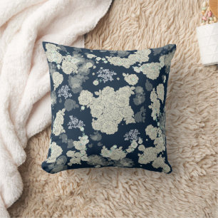 Navy Blue Gray Floral Pattern Pillow Kussen