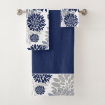 Navy Blue Gray Flower Pattern