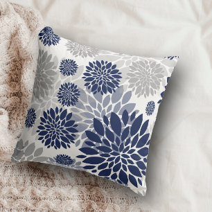 Navy Blue Gray Flower Pattern Kussen