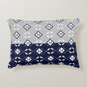 Navy Blue Gray Monogram Paddle Lake House Accent P Kussen