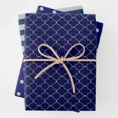 Navy Blue Gray Patterned Wrapping Paper Sheets (In situ)