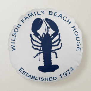 Navy Blue Gray Round Lobster House Pillow Rond Kussen