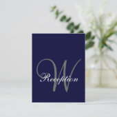 Navy Blue Gray Wedding Reception Kaart (Staand voorkant)