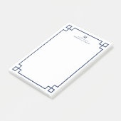Navy Blue Greek Key Border Monogram gepersonalisee Post-it® Notes (Schuin)