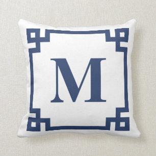 Navy Blue Greek Key Border Monogram Kussen