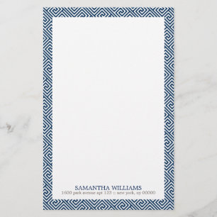 Navy Blue Greek Key Patroon Briefpapier