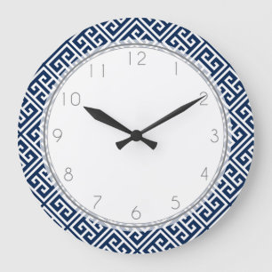 Navy Blue Greek Key Patroon Grote Klok