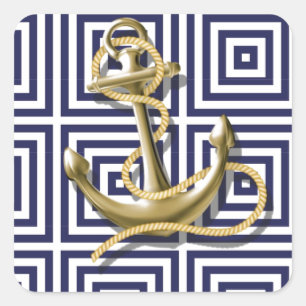 Navy Blue greek patroon preppy nautical Anchor Vierkante Sticker