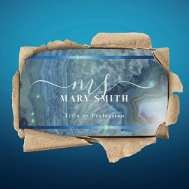 Navy Blue Green Agate Geode Hair Make-up Salon Visitekaartje