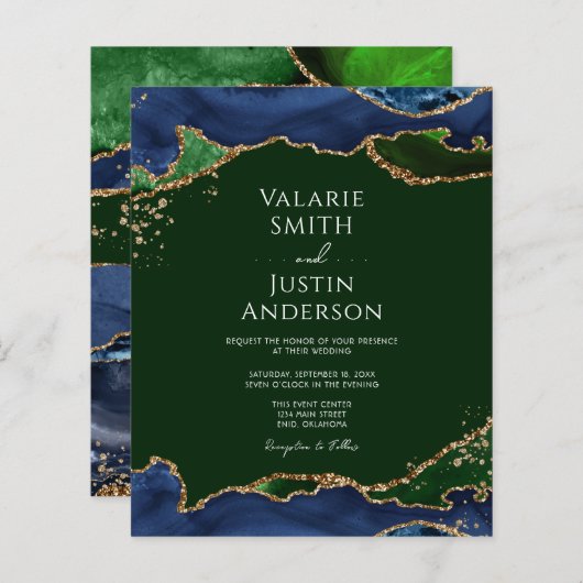 Navy Blue & Green Agate Wedding (Voorkant / Achterkant)