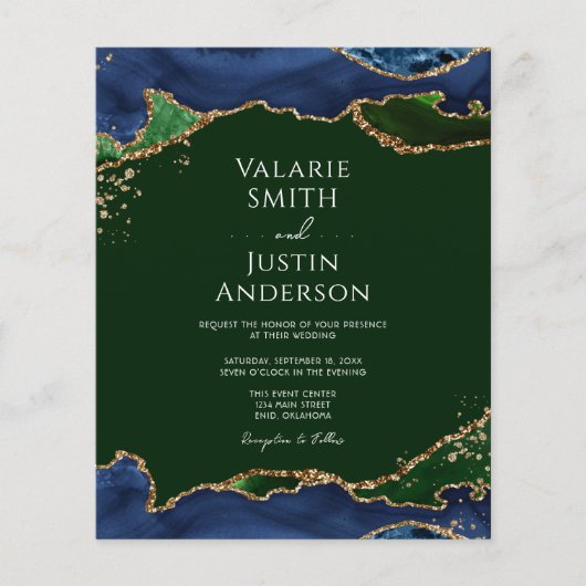 Navy Blue & Green Agate Wedding Flyer (Voorkant)