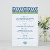 Navy Blue Green Blauwgroen Damask Menu Kaart (Staand voorkant)