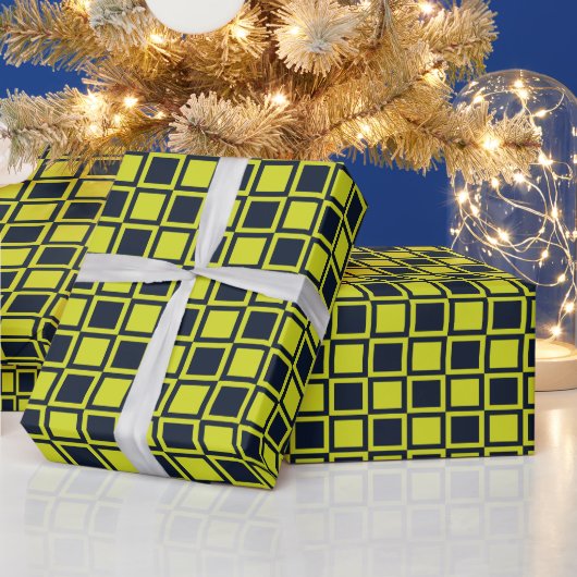 Navy Blue Green Checkerboard Cadeaupapier (Feestdagen)