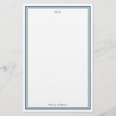 Navy Blue Green Monogrammed Briefpapier (Voorkant)
