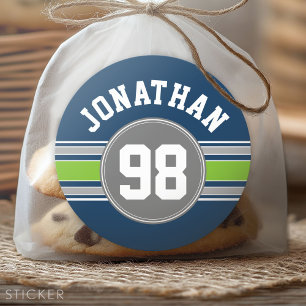 Navy blue Green Sports Jersey Stripes Name Number Ronde Sticker