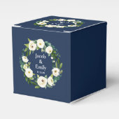 Navy Blue Greenery Gepersonaliseerde Namen Datum H Bedankdoosjes (Voorkant Zijde)