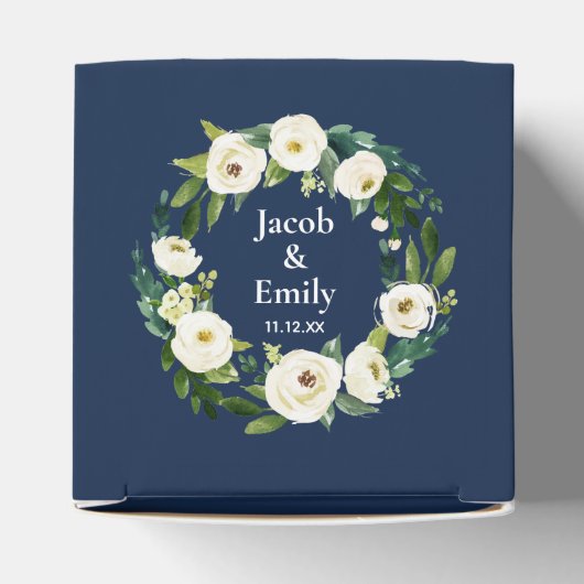 Navy Blue Greenery Gepersonaliseerde Namen Datum H Bedankdoosjes (Bovenkant)