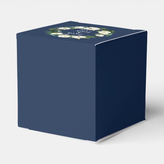 Navy Blue Greenery Gepersonaliseerde Namen Datum H Bedankdoosjes (Achterkant)