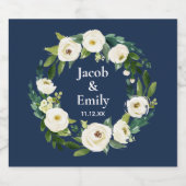 Navy Blue Greenery Gepersonaliseerde Namen Datum H Sparkling Wijnetiket (Enkel label)