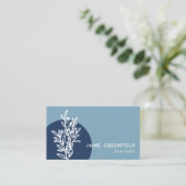Navy & Blue Greenery Line Art Visitekaartje (Staand voorkant)