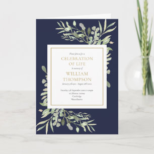 Navy Blue Greenery viering van het leven begrafeni
