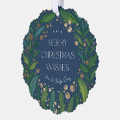 Navy Blue Greenery Wreath Merry Kerstmis Ornament Kaart (Links)