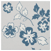 Navy Blue, Grey and White Floral Pattern Stof (Close Up)