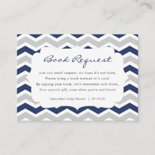 Navy Blue Grey Boy Baby shower boekaanvraag Informatiekaartje