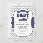 Navy Blue Grey Chevron Baby shower Uitnodiging (Voorkant)