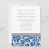 Navy Blue Grey Damask Christening Invitation (Dos)