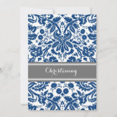 Navy Blue Grey Damask doopuitnodiging Kaart (Voorkant)
