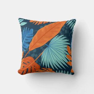 Navy Blue Grey Oranje waterverf Flower Pattern Kussen