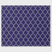 Navy Blue, Grey Quatrefoil Aangepaste achtergrondk Cadeaupapier (Vlak)