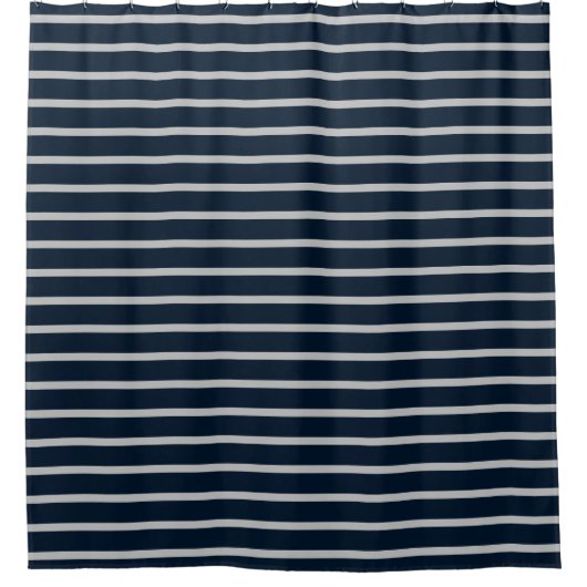 Navy Blue Grey Stripe Shower Curtain Douchegordijn (Voorkant)
