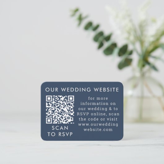 Navy Blue Grey Wedding QR Code Enclosure Kaart (Staand voorkant)