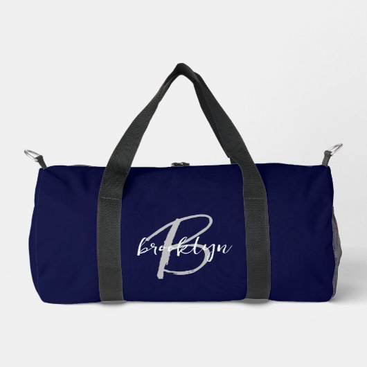 Navy Blue Grey White Script Monogram Plunjezak (Voorkant)