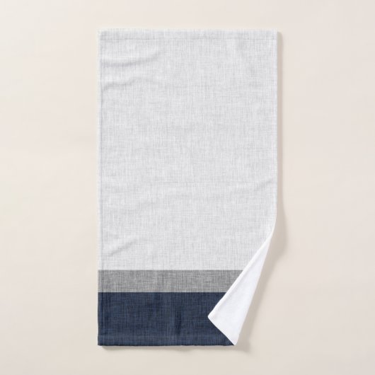 Navy Blue Grey White Stripe Crosshatch Bad Handdoek (Handdoek)