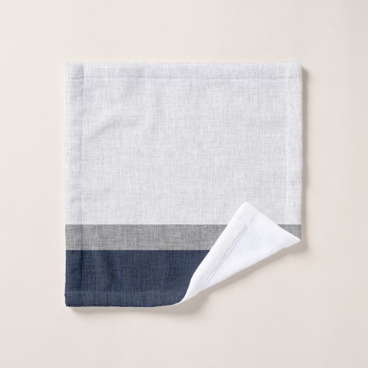 Navy Blue Grey White Stripe Crosshatch Bad Handdoek (Wasdoekje)